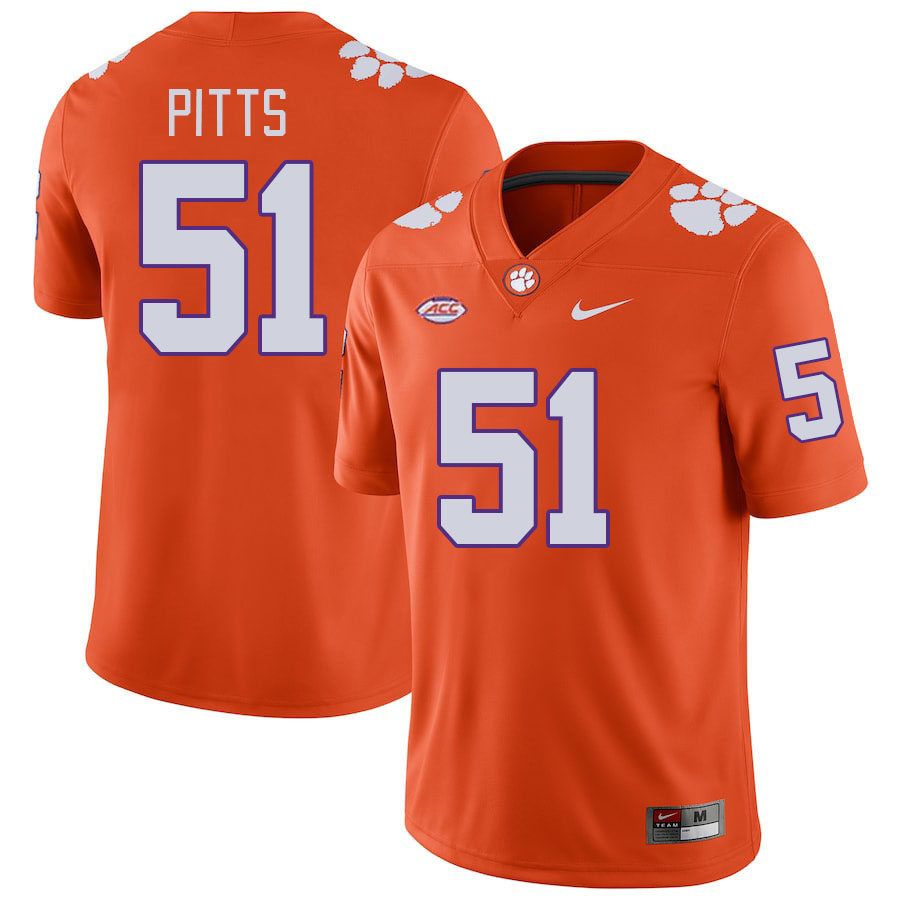 Men #51 Peyton Pitts Clemson Tigers College Football Jerseys Stitched-Orange